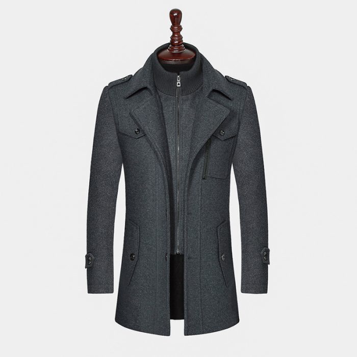 Men Fashion High-End Atmospheric Woolen Overcoat in the Long Thickened Woollen Coat Men - Image 5